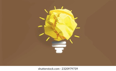 Creative thinking and innovation idea concept.,Yellow light bulb made by paper over background with copy space for put text or logo.  motivation, paper, thing, innovative, learning, error, knowledge