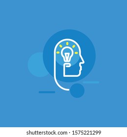 Creative thinking and learning concept with colorful lightbulb and human profile line