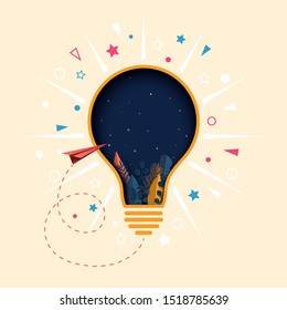 Creative thinking light bulb paper cut abstract background.Concept of business,learning and education.