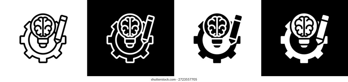 Línea De Pensamiento Creativo N Estilo Del Icono Del Glifo En Fondo Blanco Y Negro