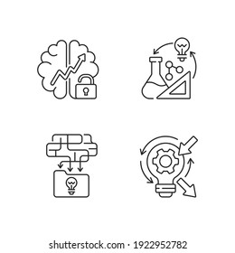 Creative thinking linear icons set. Growth mindset. Improving reflection skills. Creativity in STEM. Customizable thin line contour symbols. Isolated vector outline illustrations. Editable stroke