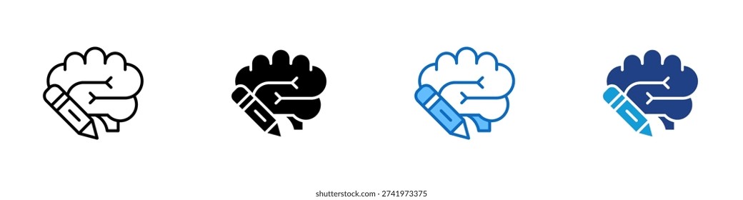 Creative Thinking Multiple Style Icon Design Vector - Brain with pencil representing idea development, problem solving, and creative writing