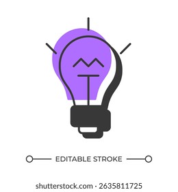 Creative thinking offset shadow line icon. Idea lightbulb, innovation. Problem solving. Inspiration, energy. Bold outline symbol with solid purple fill. Modern flat illustration. Editable stroke