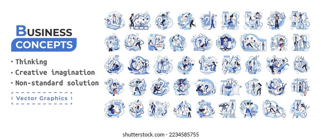 Creative thinking. People with different mental mindset types or model creative. Imaginative logical and structural thinking. MBTI person metaphor. Non standart solution. Brain think people solve idea