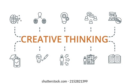 Creative Thinking set icon. Editable icons creative thinking theme such as brainstorming, creative thinking, opportunity and more.