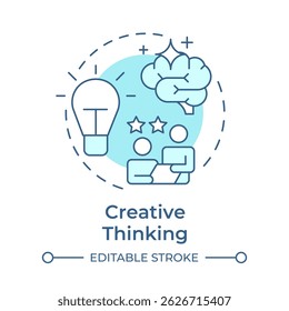 Creative thinking soft blue concept icon. Innovative ideas. Problem solving. Help, support. Round shape line illustration. Abstract idea. Graphic design. Easy to use in infographic, presentation