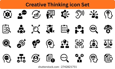 Creative Thinking solid icon set on transparent background.