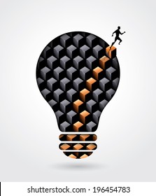 Creative thinking solution business idea concept illustration with a man walking out of light bulb 