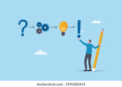 Creative thinking for solution or result, solving problem or question and answer, method or analysis for solution and success, resolution process concept, businessman solving problem with solution.