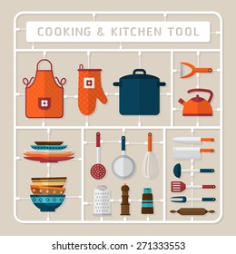 Creative thinking vector flat design model kits for cooking accessory and kitchen tools