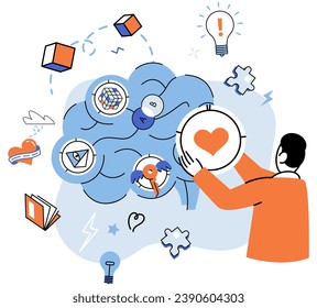 Creative thinking. Vector illustration. Intelligence, like brilliant star in night sky, shines through fog uncertainty It is amalgamation cognition and contemplation, ability to connect dots