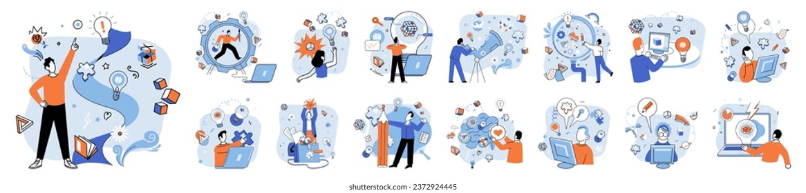 Creative thinking. Vector illustration. Science is marriage curiosity and method, alchemy turns questions into answers and sparks new frontiers Motivation is fuel propels creative thinking forward