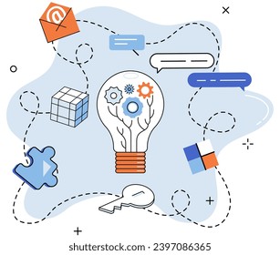 Creative thinking. Vector illustration. They dance on winds imagination, propelled by power curious mind They emerge from depths contemplation, born out union between knowledge and ingenuity