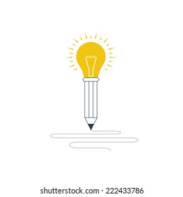 Creative thinking or writing, storytelling concept, pencil and light bulb
