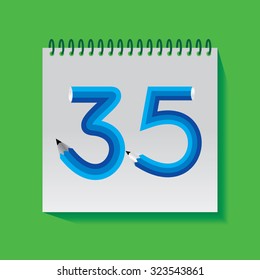 creative thirty five number created with pencil vector illustration 