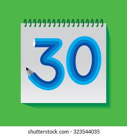 creative thirty number created with pencil vector illustration 