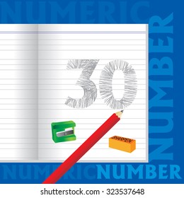 creative thirty numeric number sketch by pencil school concept vector illustration 