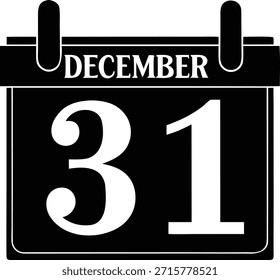 Icono creativo de la fecha del calendario de treinta y uno de diciembre aislado en fondo transparente ideal para los recordatorios de los acontecimientos de la víspera de año nuevo y los proyectos del Diseño gráfico