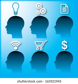 ManÃ¢Â?Â?s creative thought process illustration for web or print 