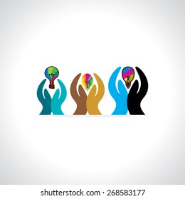 creative three caring hand with bulb vector 