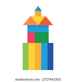 Casa de lápis tridimensional criativa construída a partir de formas coloridas isoladas no fundo branco