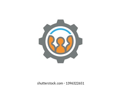 Creative Three People Gear Logo Design Illustration