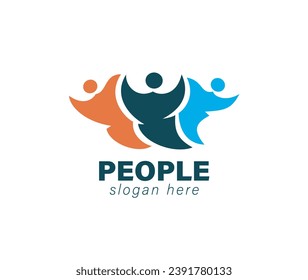 Creative three people icon logo. Community, partners, group, startup or teamwork symbol. Abstract vector illustration.	
