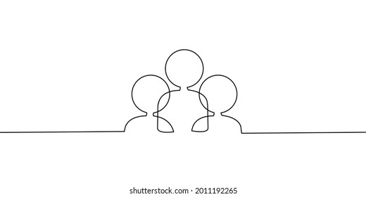 Creative Three People team continuous line drawing on white background.