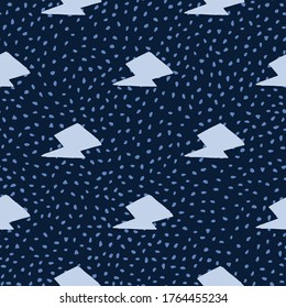 Creative thunder backdrop seamless pattern on black background. Lightning bolts. Thunderbolt wallpaper. Decorative backdrop for fabric design, textile print, wrapping. Vector illustration