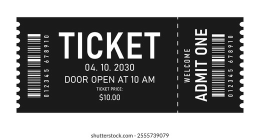 Creative ticket isolated on black background. Ticket for concert, boarding, lottery, movie and coupon.