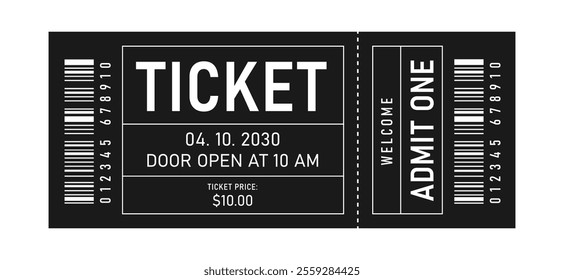 Creative ticket isolated on black background. event, Concert, movie, raffle, carnival blank entry pass,