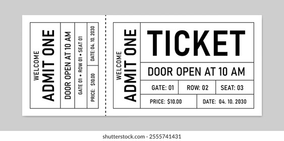 Creative ticket isolated on white background. Old style, Vintage Ticket and Coupon.