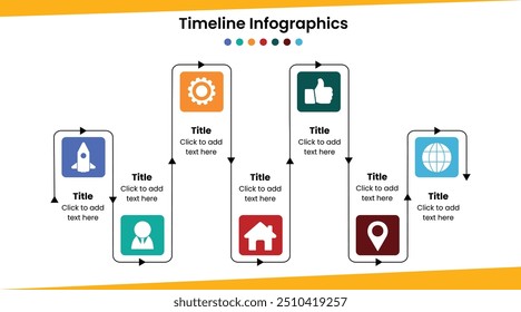 Creative Timeline 7 Key Points. Business Presentation , Report, Marketing, Timeline and Planning. Vector Illustration.