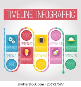 Creative timeline infographic concept. Trend flat design template with flat icons. Vector illustration.