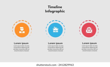 Creative timeline infographic design template. 3 steps
