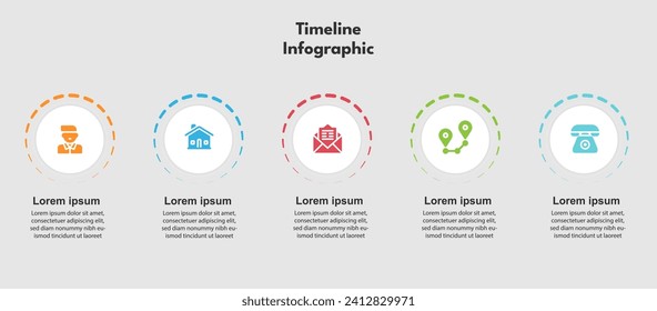 Creative timeline infographic design template. 5 steps.