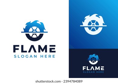 Plantilla de promoción de marca de diseño de logotipo para automóviles con llama de incendio de ruedas de neumáticos creativos