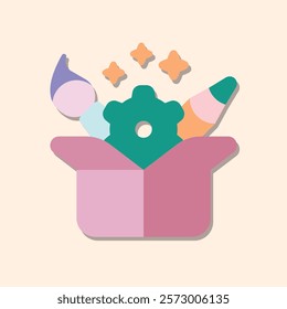 Creative toolbox with art supplies and design elements vector illustration