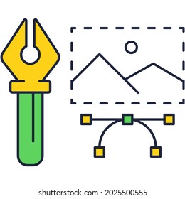 Diseño de línea de iconos de herramientas creativas. Vector de arte web. Logo de esquema para el proyecto artístico de portafolios, estudio creativo de sitios web, programa de ilustradores