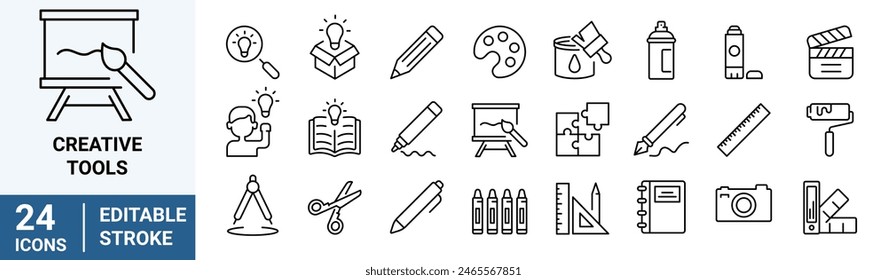 Creative tools line web icons. Art, creativity and graphic design related editable stroke.