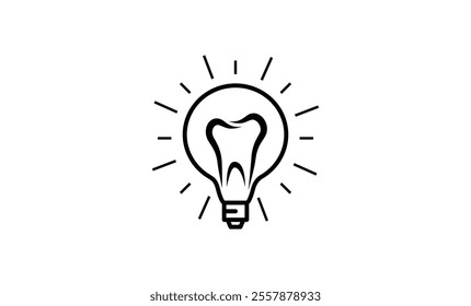 Creative Tooth with Bulb Logo Icon for Dental Care Business, with a Line Art Concept Vector Illustration