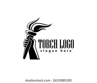 creative torch logo, black and white torch being held in hand and extended upwards, logo design inspiration