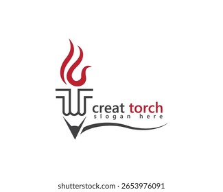 creative torch logo, pen shaped striped torch logo design inspiration