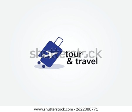 creative tour and travel logo suitcase with airplane shadow logo design template