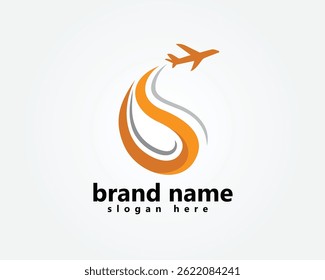 logotipo criativo tour e viagem, avião com fumaça formando s, modelo de design de logotipo