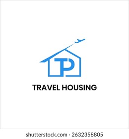 Creative TP letter logo for travel and housing business with home hotel resort concept including airplane symbol, flight direction, luxury property branding, and corporate agency design