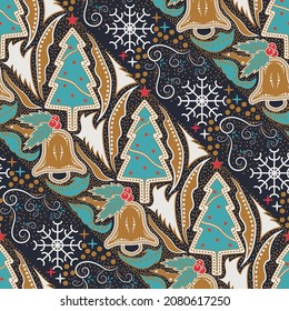 creative traditional batik style merry christmas seamless pattern