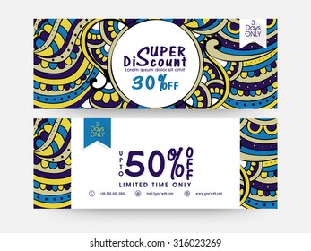 Creative traditional floral decorated, Sale website header or banner set with 50% discount offer for limited time only.