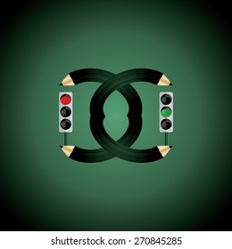 creative traffic signal holding by pencil concept vector illustration
