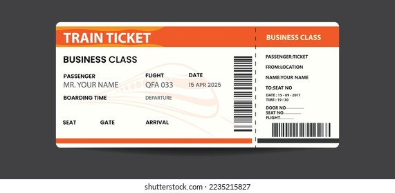 Creative Train Ticket Template Design. Modern Train Ticket Vector flat design